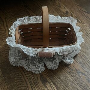 Longaberger Brown Wicker Basket with Lace